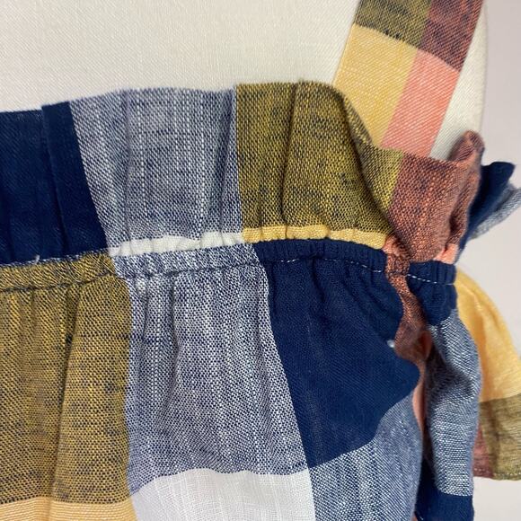 English Factory Short Sleeve Ruffled Cold Shoulder Plaid Top Size XS - Picture 9 of 11